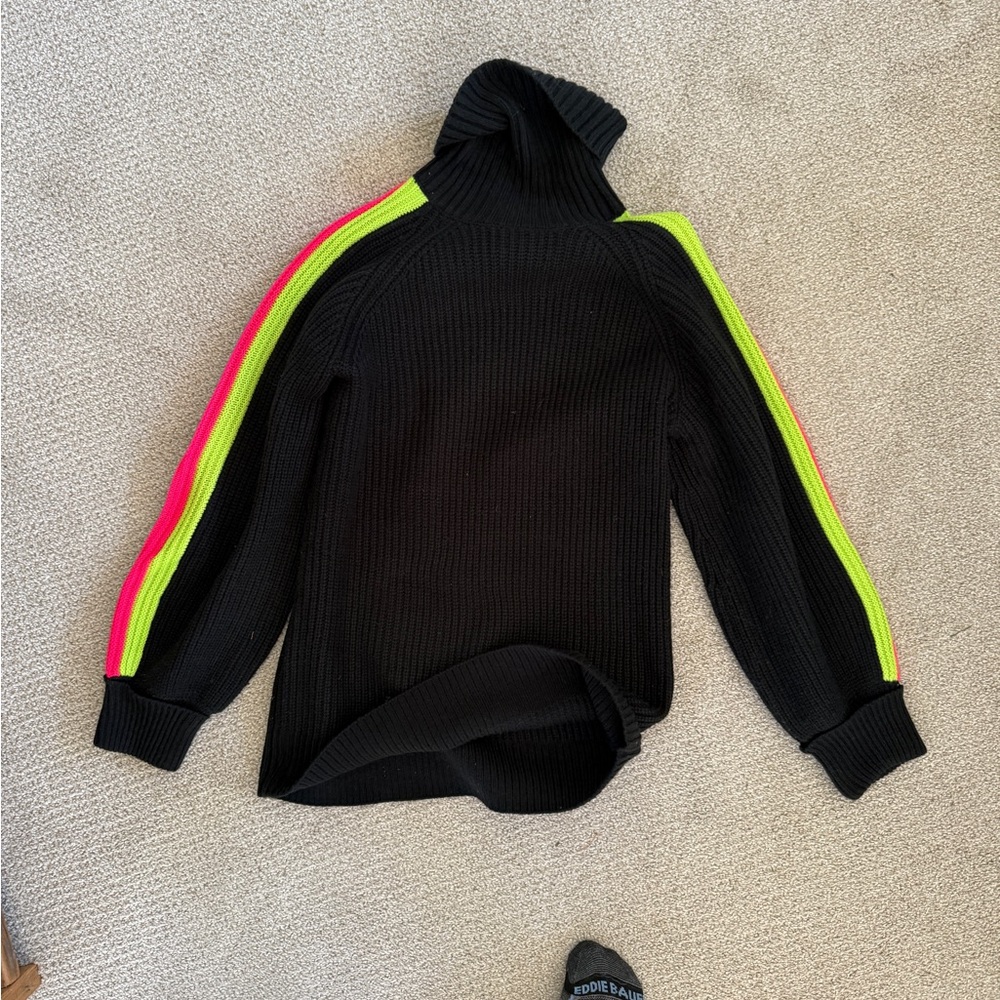 Black Turtleneck Sweater with Neon Stripes